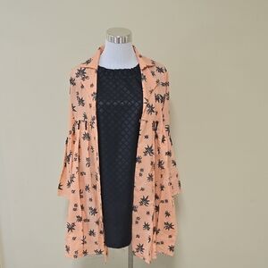 Peach Floral Long Sleeve Dress
